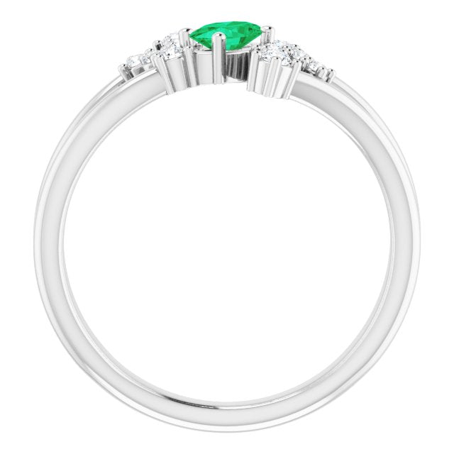14K White Emerald & 1/8 CTW Diamond Bypass Ring