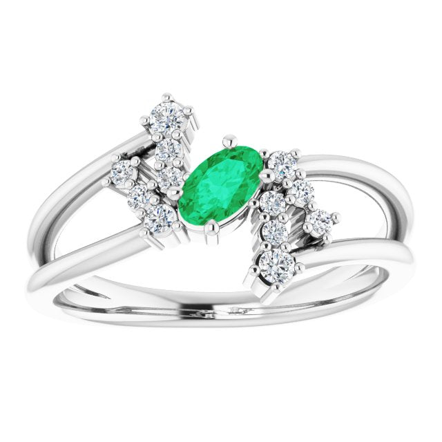 14K White Emerald & 1/8 CTW Diamond Bypass Ring