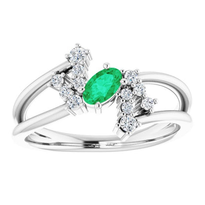 14K White Emerald & 1/8 CTW Diamond Bypass Ring