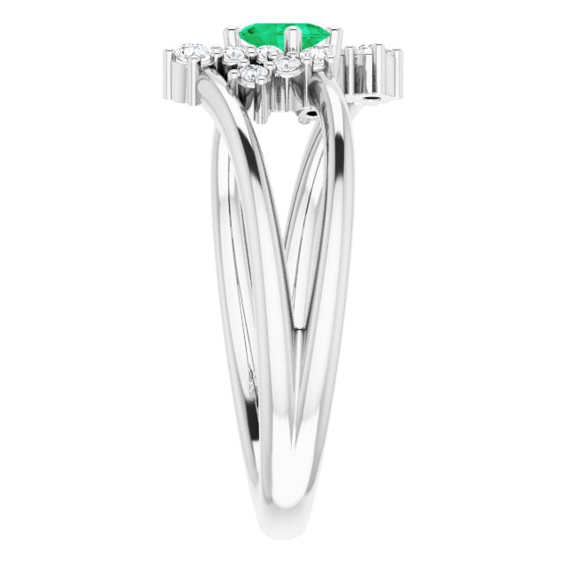 14K White Emerald & 1/8 CTW Diamond Bypass Ring