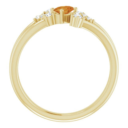 14K Yellow Citrine & 1/8 CTW Diamond Bypass Ring
