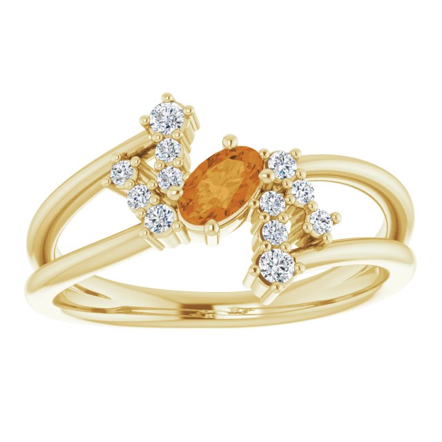 14K Yellow Citrine & 1/8 CTW Diamond Bypass Ring