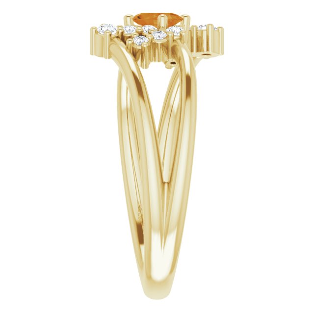 14K Yellow Citrine & 1/8 CTW Diamond Bypass Ring