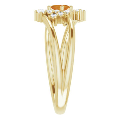 14K Yellow Citrine & 1/8 CTW Diamond Bypass Ring