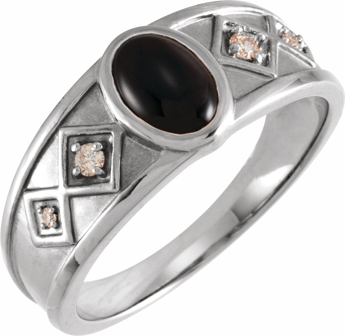 14K White Onyx & .05 CTW Diamond Ring