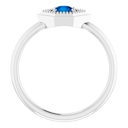 14K White Blue Sapphire Geometric Ring