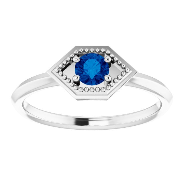 14K White Blue Sapphire Geometric Ring