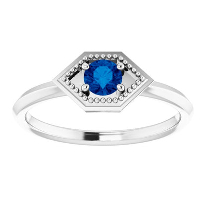 14K White Blue Sapphire Geometric Ring