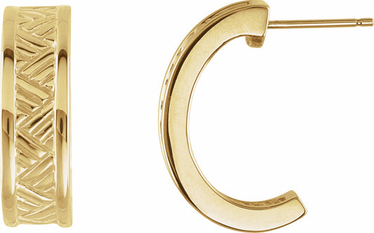 14K Yellow 19.5x6 mm Patterned J-Hoop Earrings