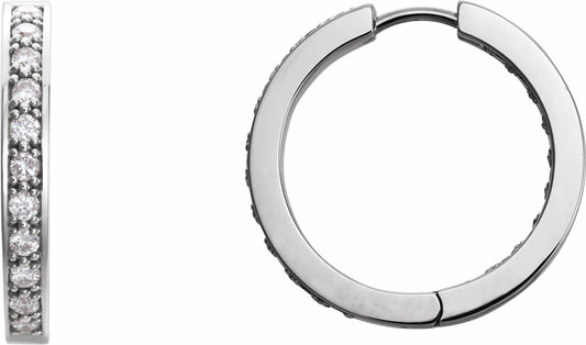 14K White 1 CTW Diamond Inside-Outside 22.8 mm Hoop Earrings