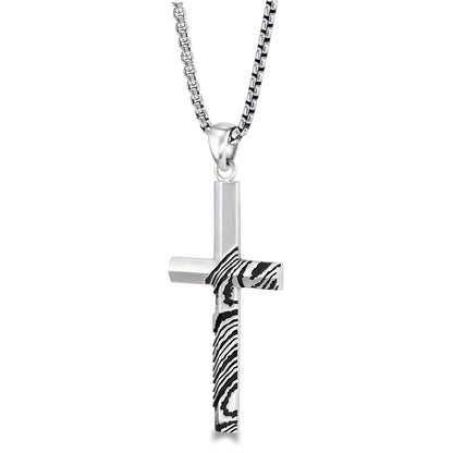 26 Box Chain Necklace Silver Cross & Damascus