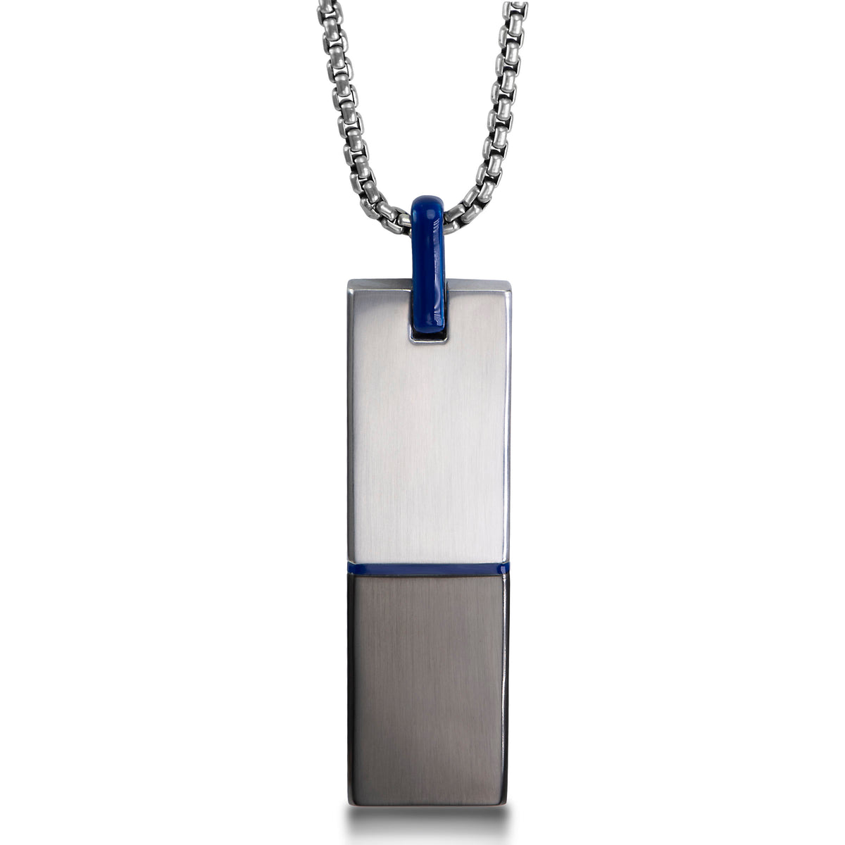 26 Box Chain Necklace Dog tag Silver with Blue Enamel