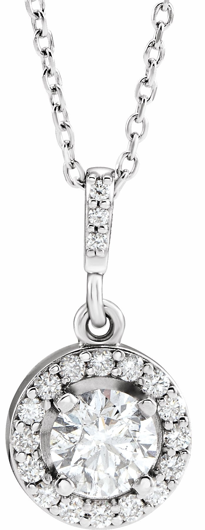 14K White 1/2 CTW Diamond Halo-Style 18 Necklace