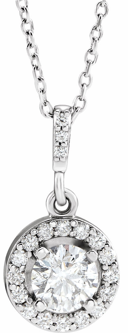 14K White 1/2 CTW Diamond Halo-Style 18 Necklace