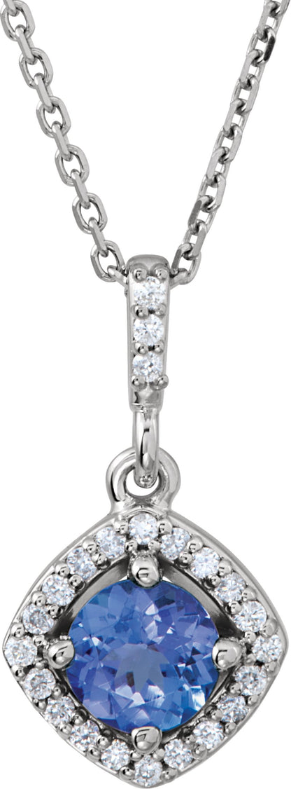 14K White Tanzanite & 1/8 CTW Diamond Halo-Style 18 Necklace