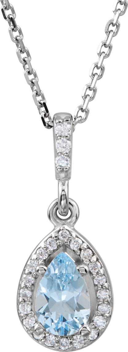 14K White Aquamarine & .07 CTW Diamond 18 Necklace