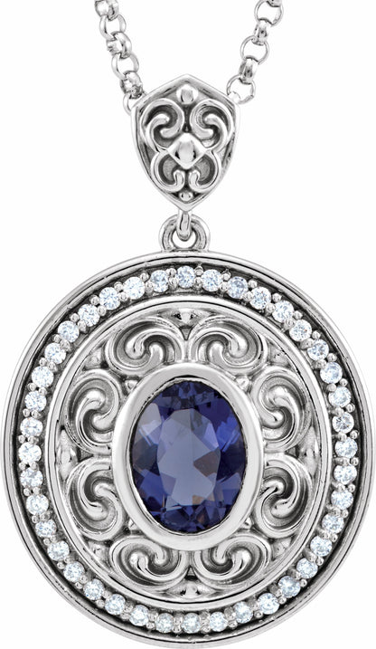 14K White Iolite & 1/8 CTW Diamond 18 Necklace