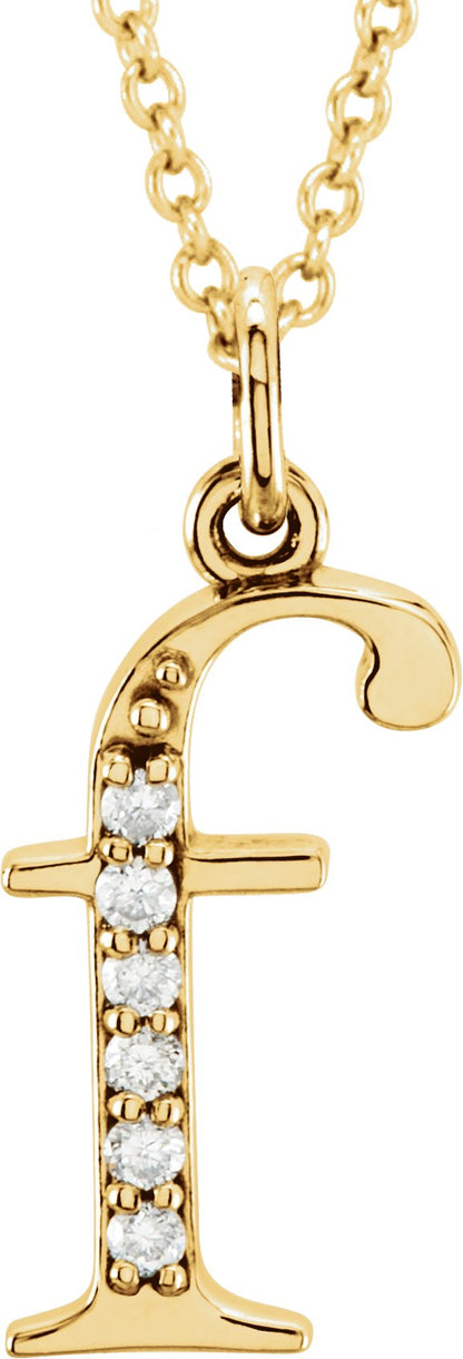 14K Yellow .03 CTW Diamond Lowercase Initial f 16 Necklace