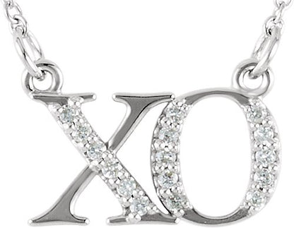 14K White .07 CTW Diamond XO  16 1/2 Necklace