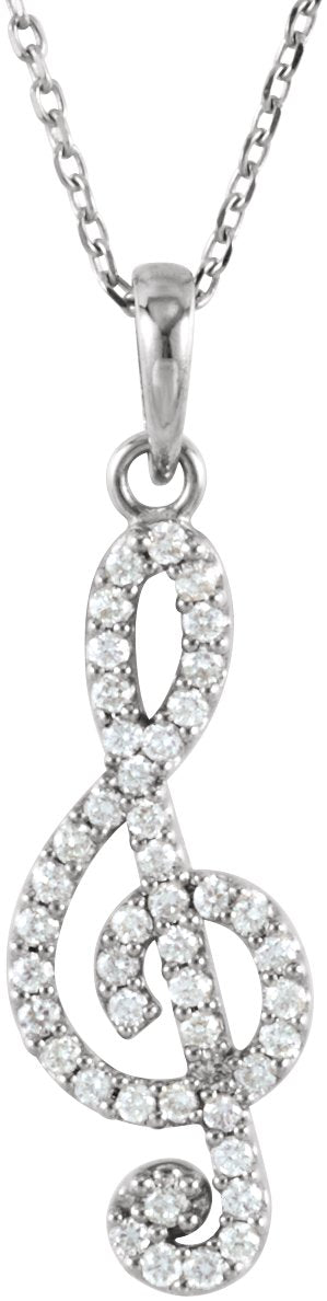 14K White 1/4CTW Diamond Petite Treble Clef 16 Necklace