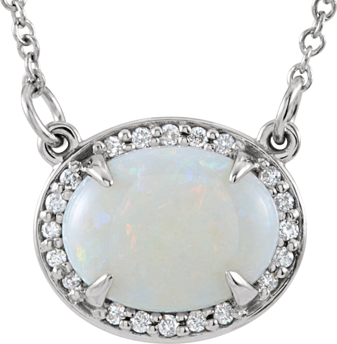 14K White Opal & .05 CTW Diamond Halo-Style 16 1/2 Necklace
