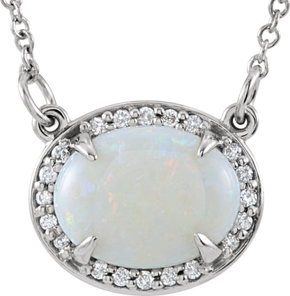 14K White Opal & .05 CTW Diamond Halo-Style 16 1/2 Necklace
