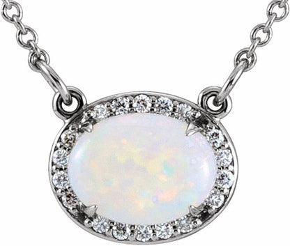 14K White Opal & .07 CTW Diamond Halo-Style 16 1/2 Necklace