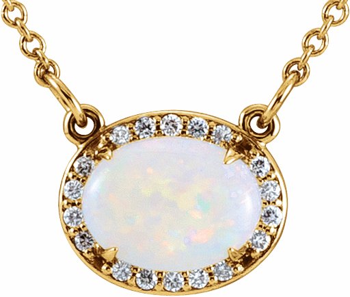 14K Yellow Opal & .07 CTW Diamond Halo-Style 16 1/2 Necklace
