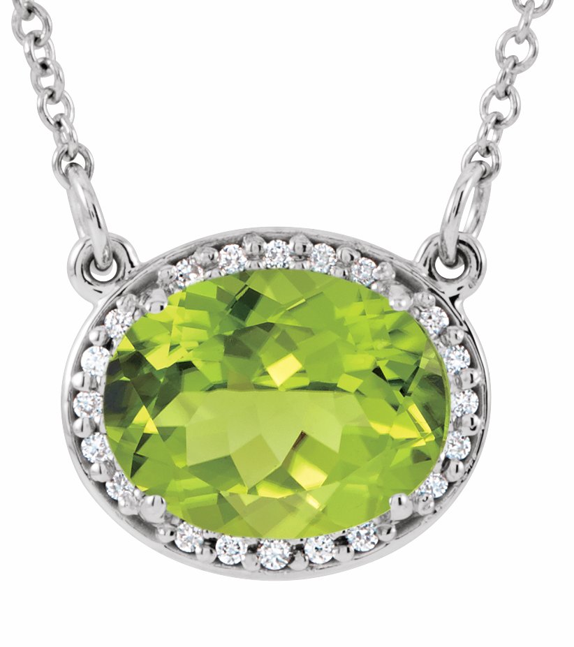 14K White Peridot &.05 CTW Diamond 16.5 Necklace