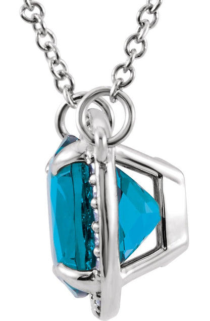 14K White Swiss Blue Topaz & .06 CTW Diamond 16 Necklace