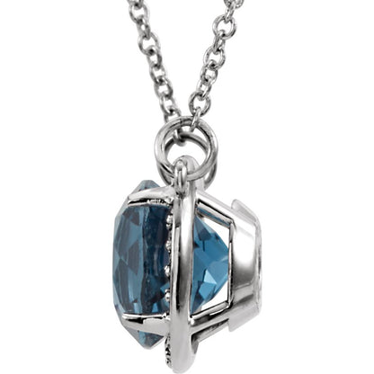 14K White 8 mm Round London Blue Topaz & .05 CTW Diamond 16 Necklace