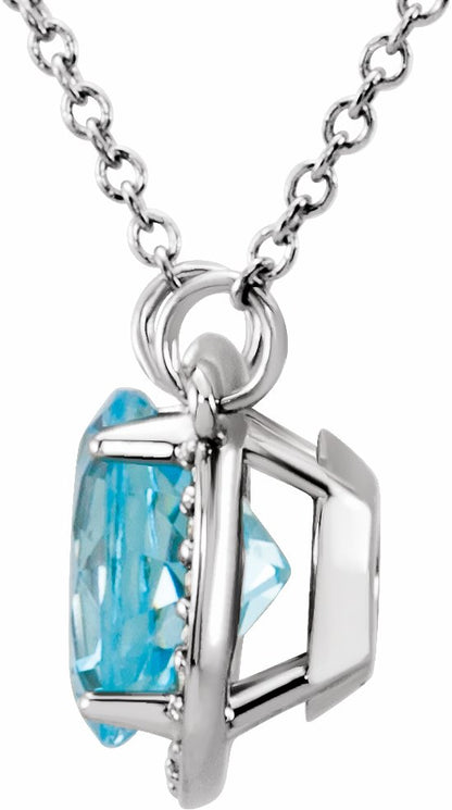 14K White 8 mm Round Sky Blue Topaz & .05 CTW Diamond 16 Necklace