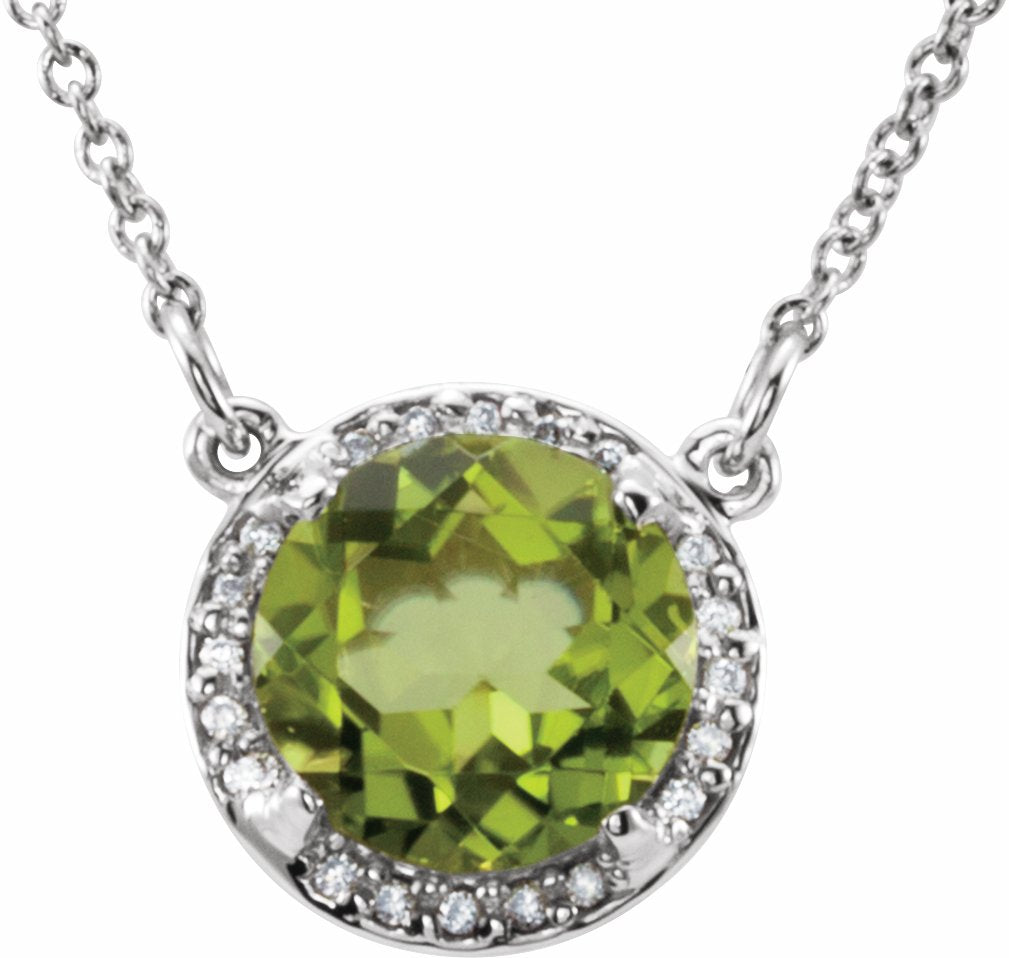 14K White 8 mm Round Peridot & .05 CTW Diamond 16 Necklace