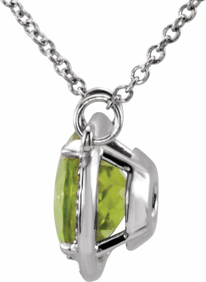 14K White 8 mm Round Peridot & .05 CTW Diamond 16 Necklace