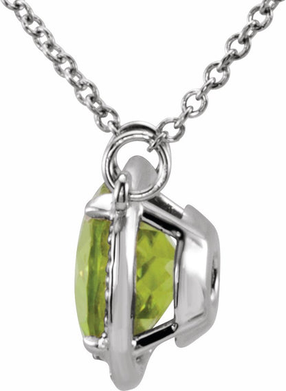 14K White 8 mm Round Peridot & .05 CTW Diamond 16 Necklace