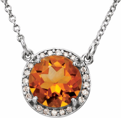 14K White 8 mm Round Citrine & .05 CTW Diamond 16 Necklace