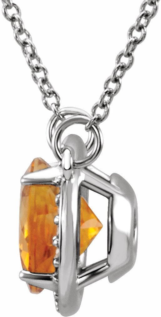 14K White 8 mm Round Citrine & .05 CTW Diamond 16 Necklace