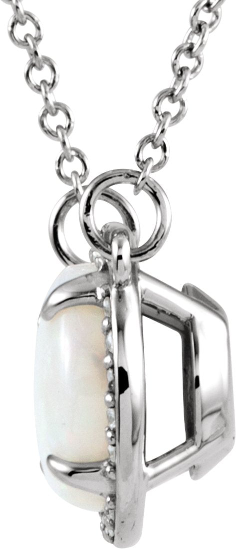 14K White Opal & .05 CTW Diamond 16 Necklace