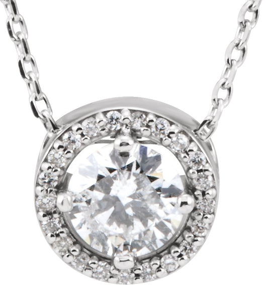 14K White 1/2 CTW Diamond Halo-Style 16 Necklace
