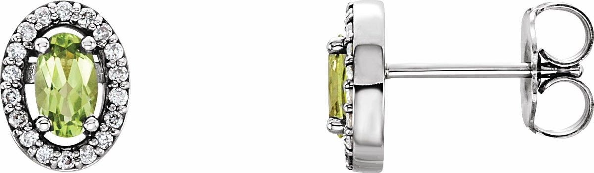 14K White Peridot & .08 CTW Diamond Earrings
