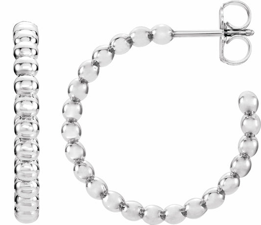 14K White 21 mm Beaded Hoop Earrings