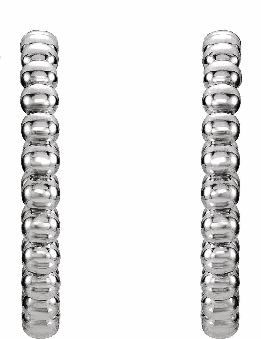 14K White 21 mm Beaded Hoop Earrings