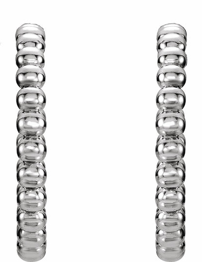 14K White 21 mm Beaded Hoop Earrings