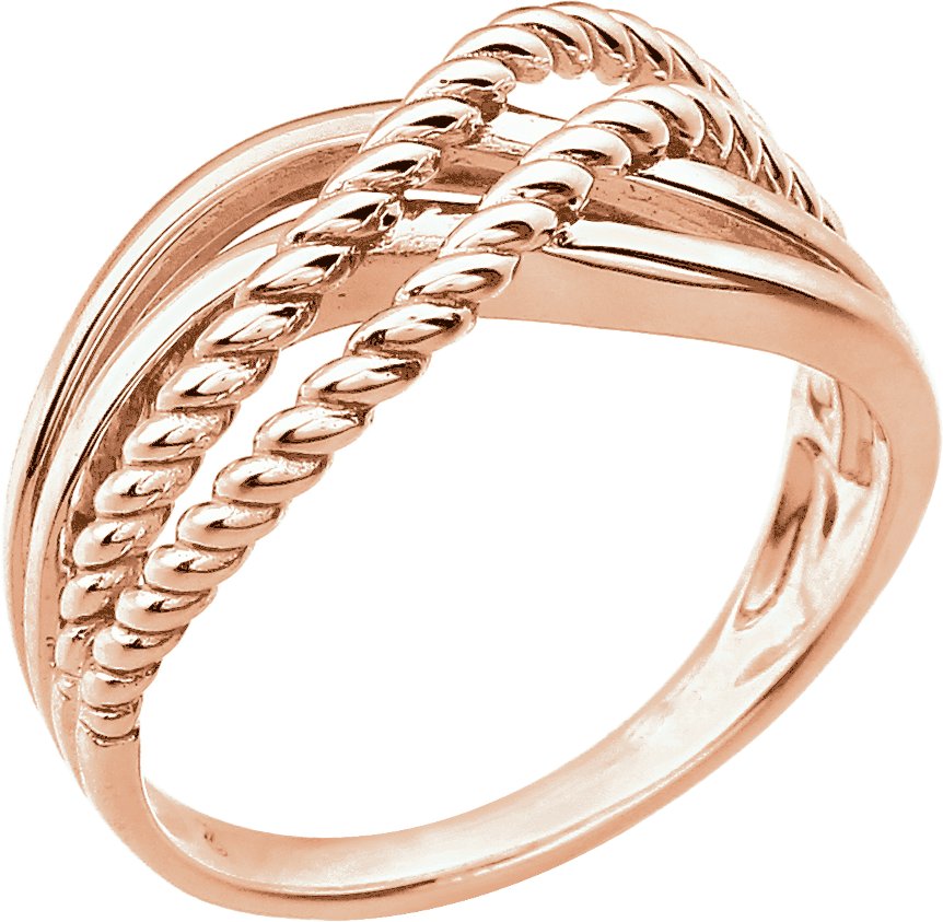 14K Rose Crossover Rope Design Ring