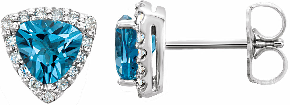 14K White Swiss Blue Topaz & .08 CTW Diamond Earrings