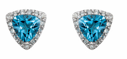 14K White Swiss Blue Topaz & .08 CTW Diamond Earrings