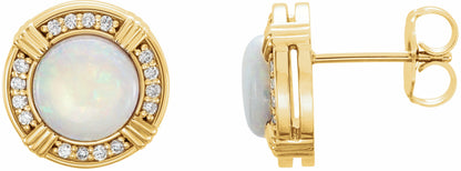 14K Yellow Opal & 1/8 CTW Diamond Earrings