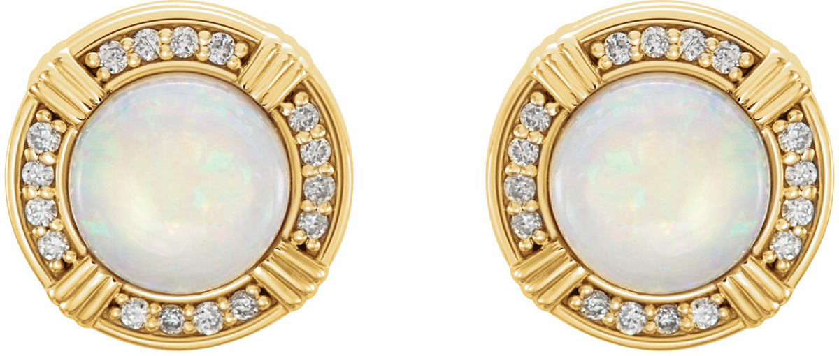 14K Yellow Opal & 1/8 CTW Diamond Earrings
