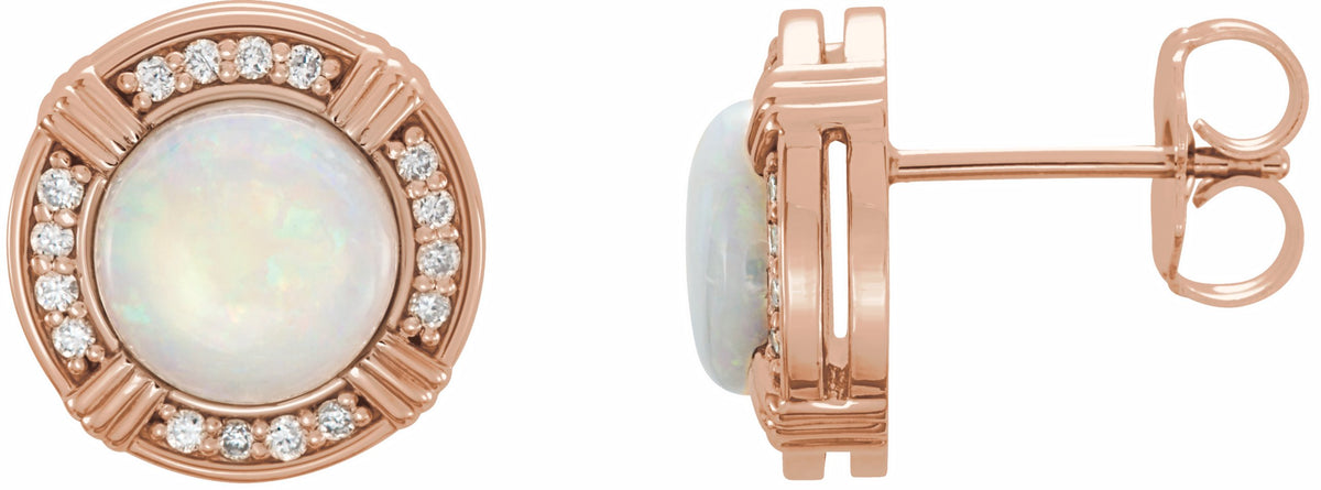 14K Rose Opal & 1/8 CTW Diamond Earrings