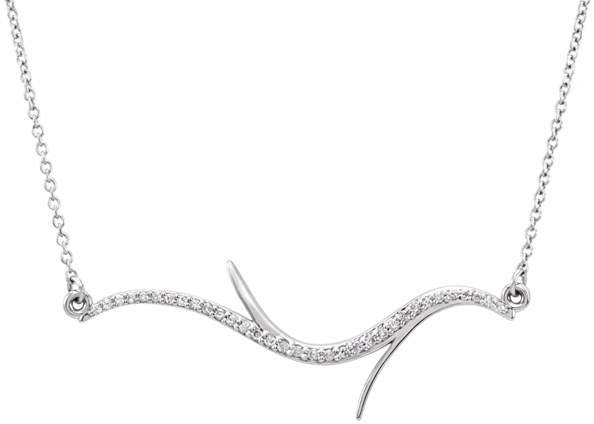 14K White 1/8 CTW Diamond Freeform Bar 18 Necklace